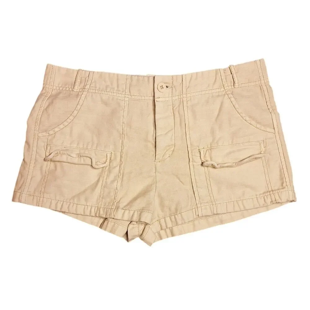 Free people cream khaki utility cargo mini shorts Y2K casual boho granola girl